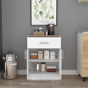 Pantry Organizer Cabinet 33" H, One Drawer, Two Interior Shelves, Two Doors, White/Light Oak