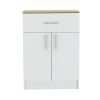 Pantry Organizer Cabinet 33" H, One Drawer, Two Interior Shelves, Two Doors, White/Light Oak