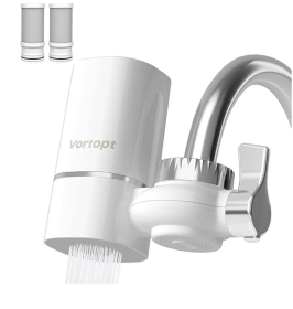 Vortopt Faucet Water Filter For Sink - NSF Certified Water Purifier For Faucet, 400 Gallons Faucet Mount Tap Water Filtration System For Kitchen (Color: White tuo)