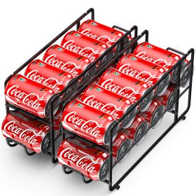 Soda Can Organizer Storage Rack, 2 Pack Stackable Beverage Soda Can Dispenser Organizer Holder for Refrigerator, Cabinet, Pantry (Color: black)