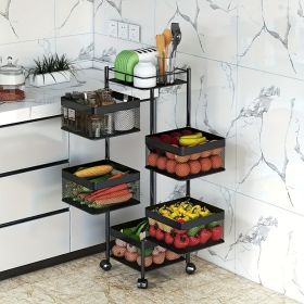 Rotating Kitchen Storage Shelf 5 Tier, Metal Fruit Vegetable Storage Basket Multi-Layer Vegetable Rack Storage Trolley on Wheels (Color: black, size: 5th floor)