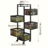 Rotating Kitchen Storage Shelf 5 Tier, Metal Fruit Vegetable Storage Basket Multi-Layer Vegetable Rack Storage Trolley on Wheels